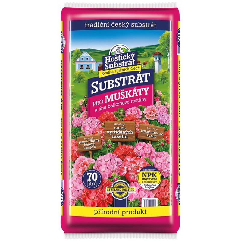 Hoštický Substrát na muškáty a balkónové kvety 70l