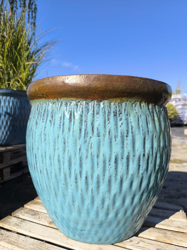 Kvetináč keramický L - tyrkysový dekor