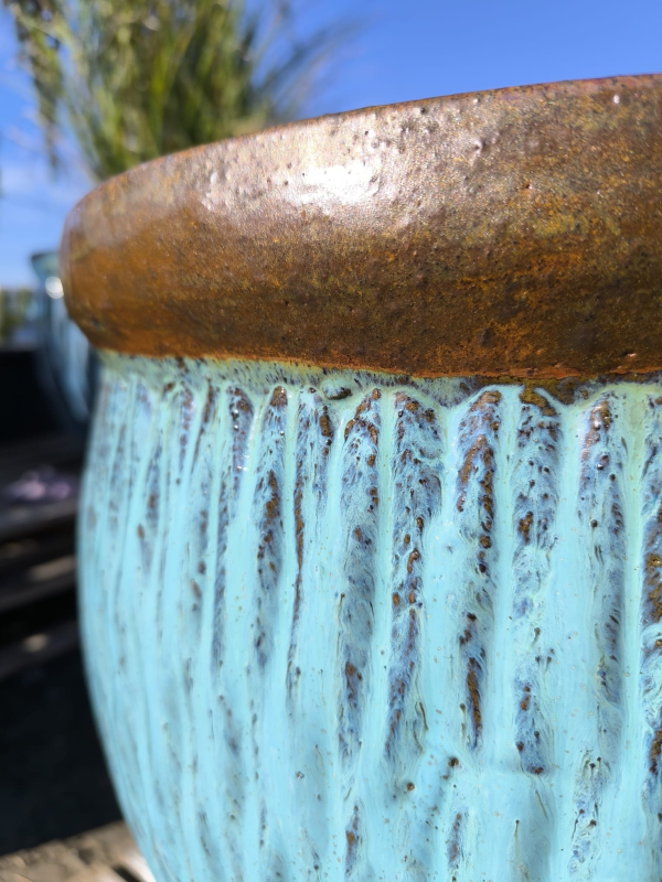 Kvetináč keramický L - tyrkysový dekor