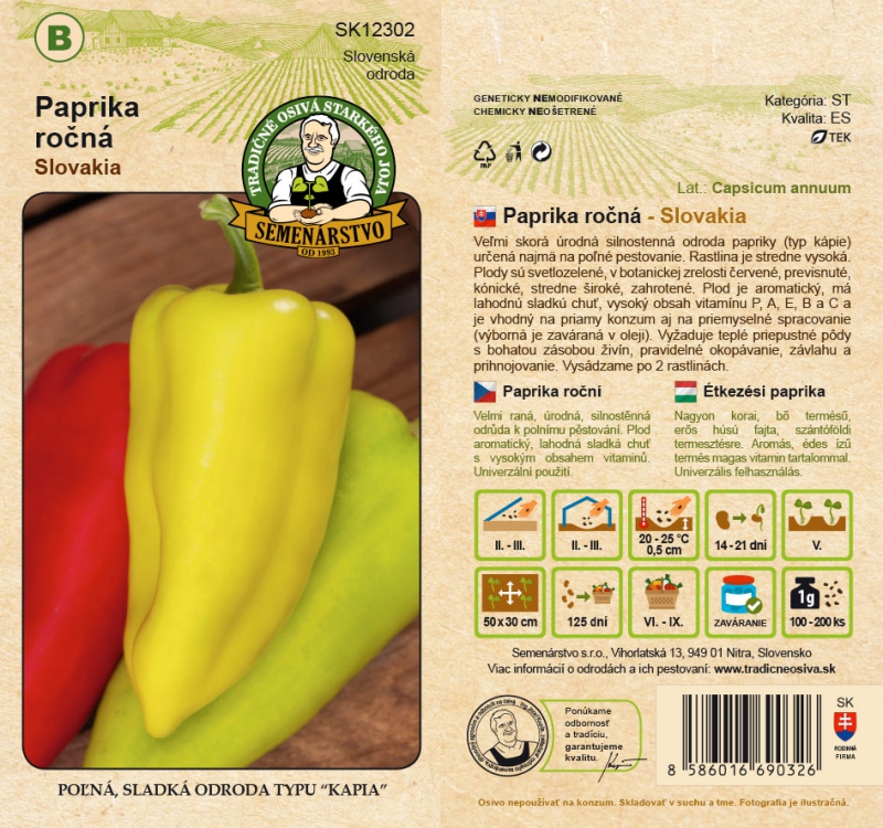 Semenárstvo Paprika ročná ´Slovakia´